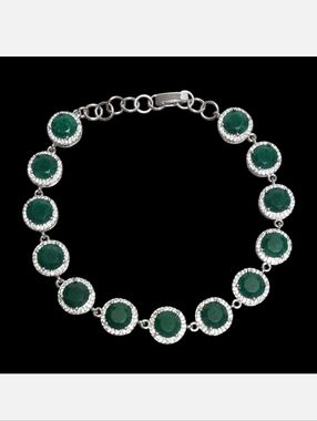 Emerald Sterling Silver Halo Link Bracelet